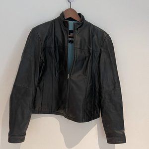 Pelle Cuir Women Leather Lamb Black Full Zip Pockets Short Jacket Size Medium